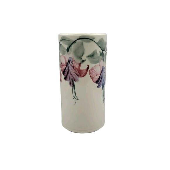 Linden Hills Pottery Signed Fuchsia Floral Cylindrical 6" Ceramic Vase - Picture 1 of 8